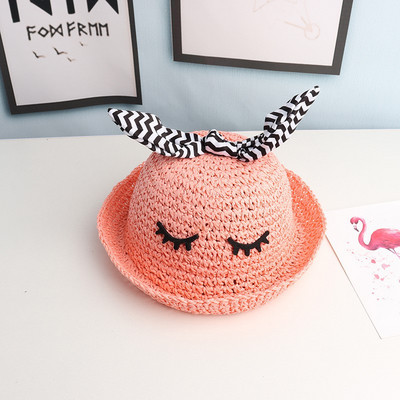 Pălărie de paie tricotată pentru femei cu panglică în dungi