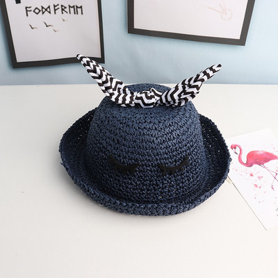Pălărie de paie tricotată pentru femei cu panglică în dungi