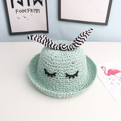 Pălărie de paie tricotată pentru femei cu panglică în dungi