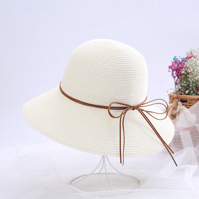 Pălărie casual de paie pentru femei cu panglică