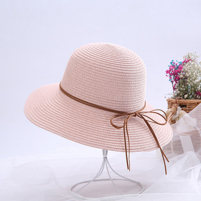 Pălărie casual de paie pentru femei cu panglică