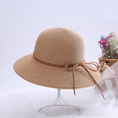Pălărie casual de paie pentru femei cu panglică