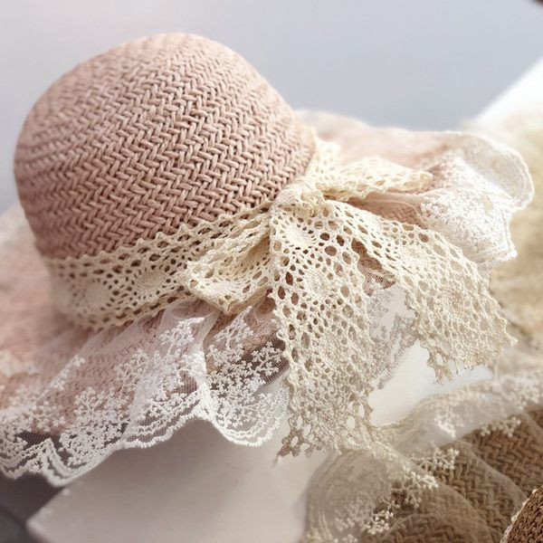 Palarie de paie dama cu dantela si panglica