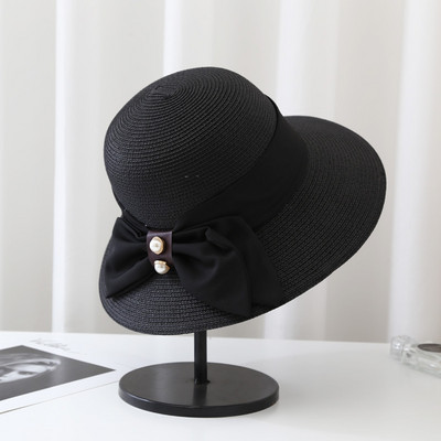 Καλοκαίρι γυναικείο καπέλο με σατέν κορδέλα και γείσο