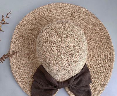 Γυναικείο ψάθινο καπέλο με κορδέλα-κατάλληλο για την παραλία