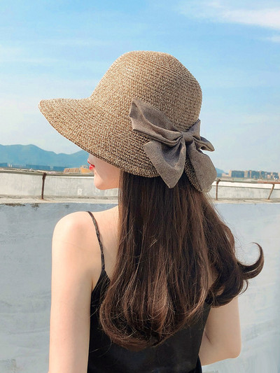 Γυναικείο ψάθινο καπέλο με κορδέλα-κατάλληλο για την παραλία