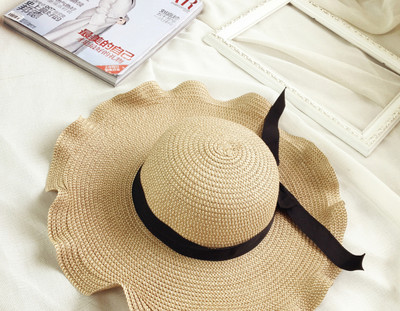 Γυναικείο αντηλιακό ψάθινο καπέλο με κορδέλα