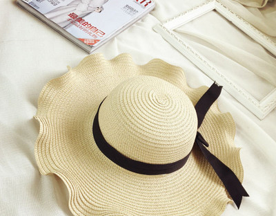 Γυναικείο αντηλιακό ψάθινο καπέλο με κορδέλα