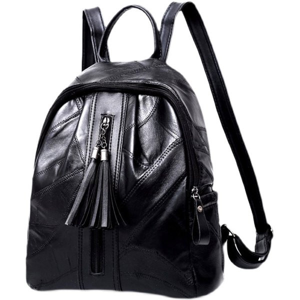 Ženski crni ruksak s resicama od umjetne kože
