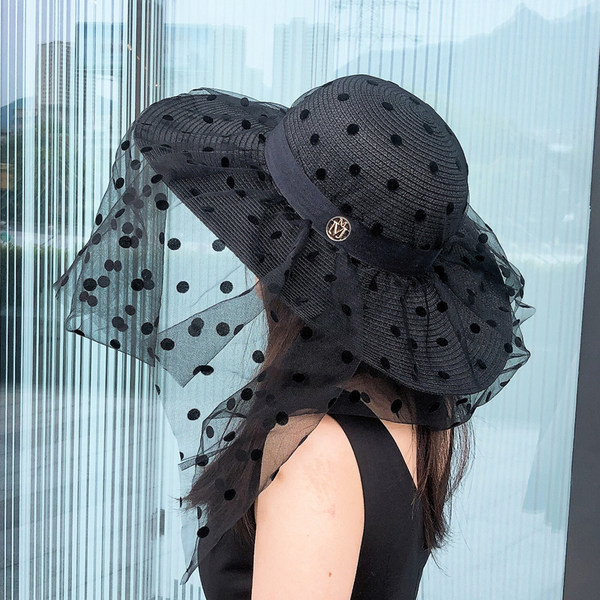 Palarie casual dama cu tul si element metalic