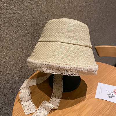 Palarie de paie dama cu dantela