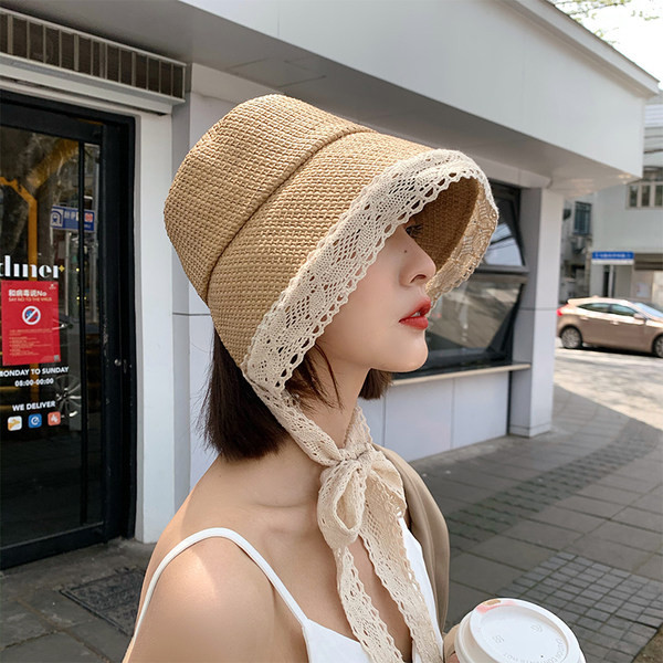 Palarie de paie dama cu dantela