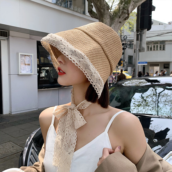 Palarie de paie dama cu dantela