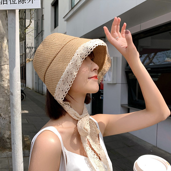 Palarie de paie dama cu dantela