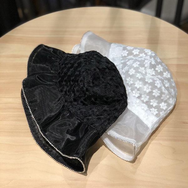 Palarie de vara dama cu dantela si flori - cu franjuri