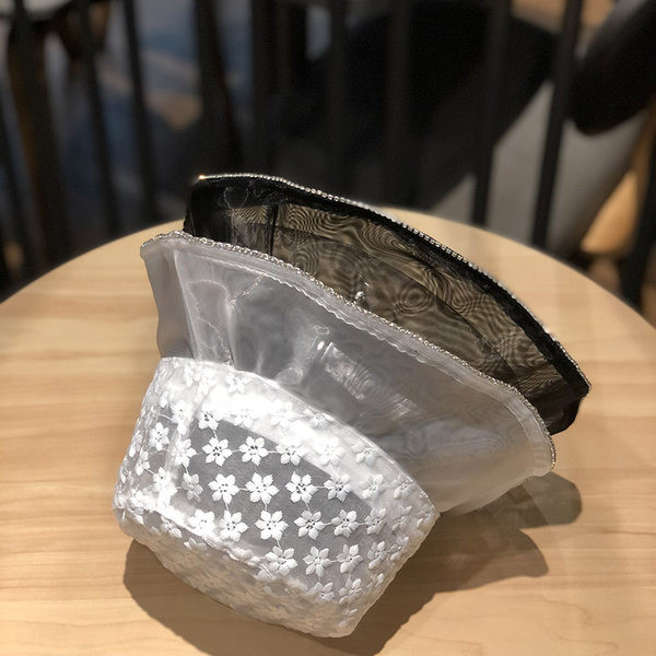 Palarie de vara dama cu dantela si flori - cu franjuri