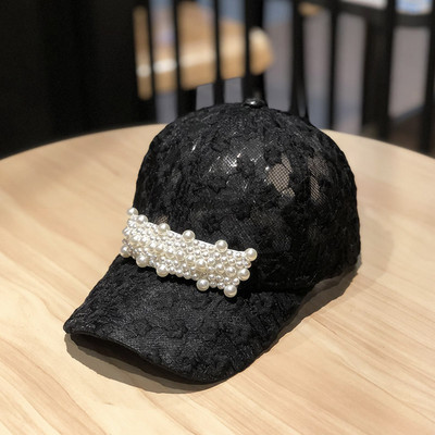Palarie de dama din dantela doua modele cu perle si un element metalic