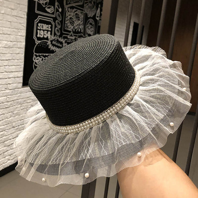 Palarie de dama cu franjuri - tul si perle