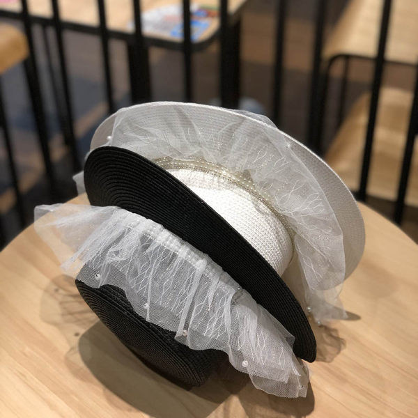 Palarie de dama cu franjuri - tul si perle