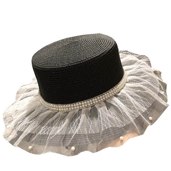 Palarie de dama cu franjuri - tul si perle