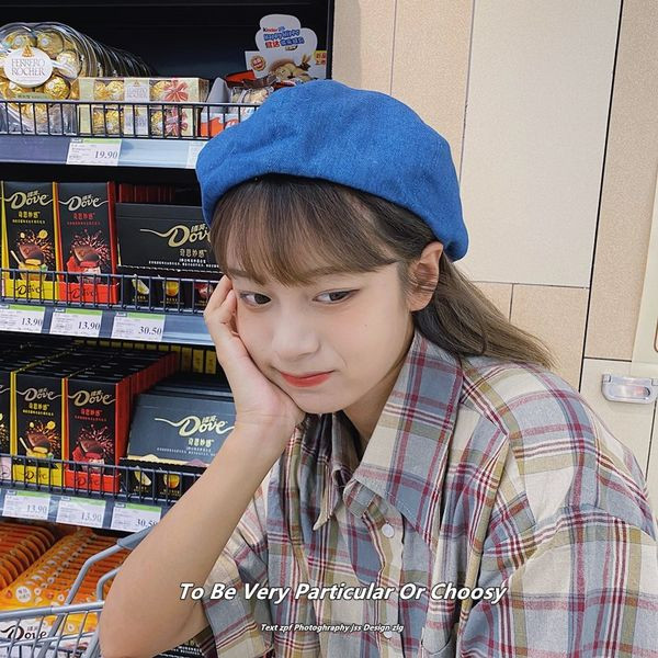 Beretă de damă din denim în stil retro