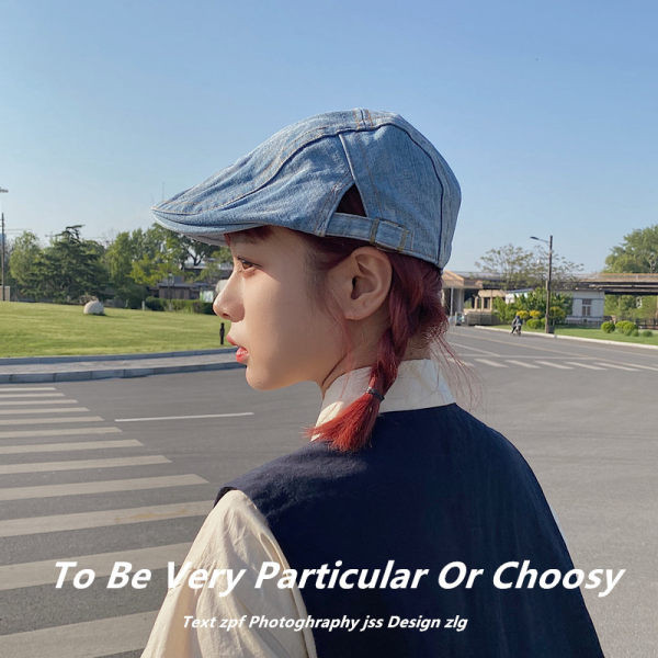 Beretă de damă din denim cu catarame