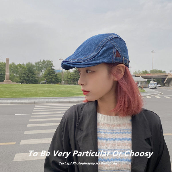 Beretă de damă din denim cu catarame