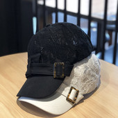 Pălărie modernă de damă cu dantelă și vizor în alb și negru