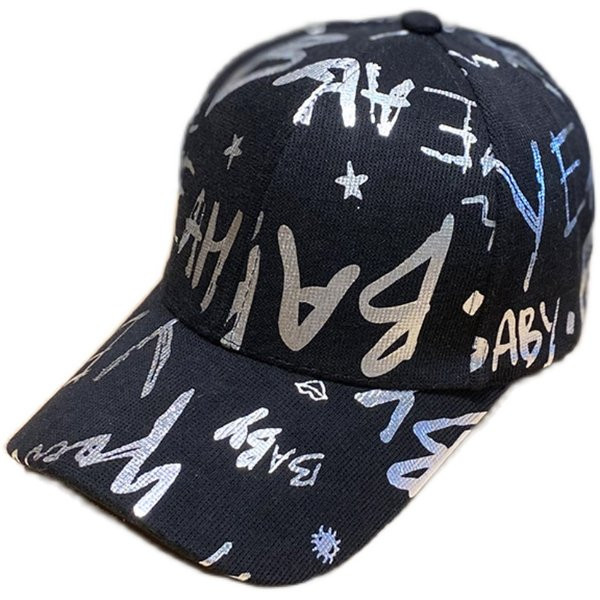 Pălărie de damă cu inscripții și vizor în alb și negru