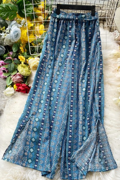 Pantaloni largi de dama colorati cu talie inalta