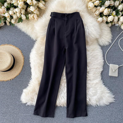 Pantaloni moderni de dama cu talie inalta si nasturi