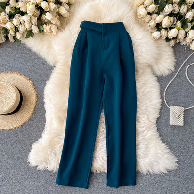 Pantaloni moderni de dama cu talie inalta si nasturi