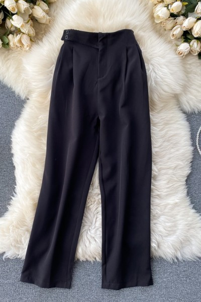 Pantaloni moderni de dama cu talie inalta si nasturi