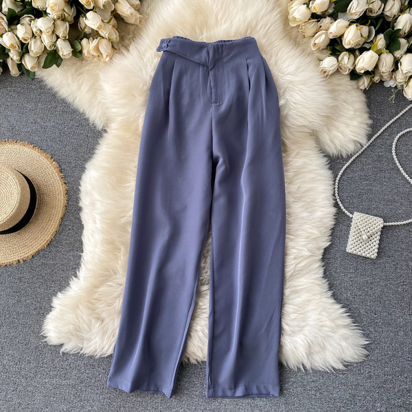 Pantaloni moderni de dama cu talie inalta si nasturi