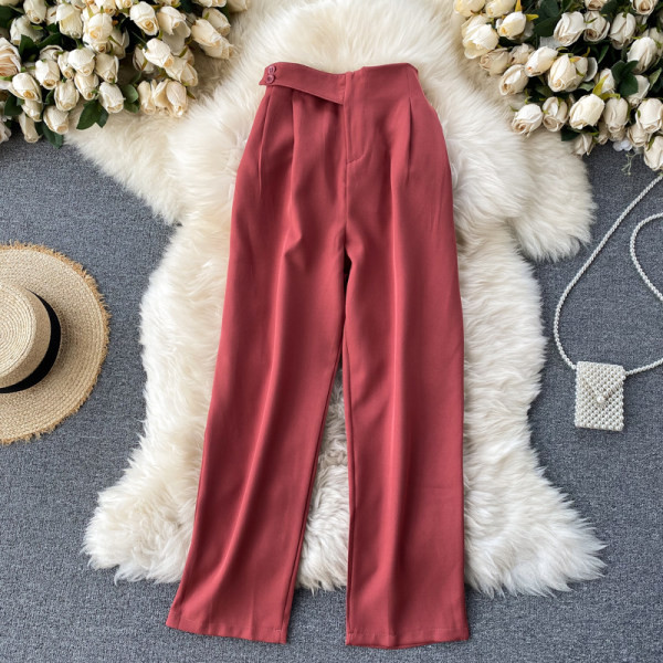 Pantaloni moderni de dama cu talie inalta si nasturi