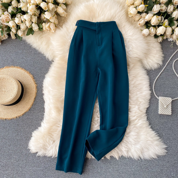 Pantaloni moderni de dama cu talie inalta si nasturi