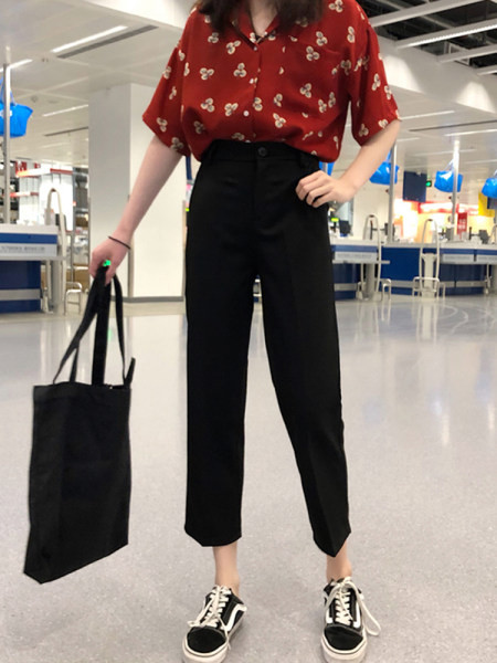 Pantaloni moderni de dama cu talie inalta si lungime 9/10