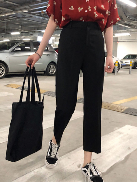 Pantaloni moderni de dama cu talie inalta si lungime 9/10