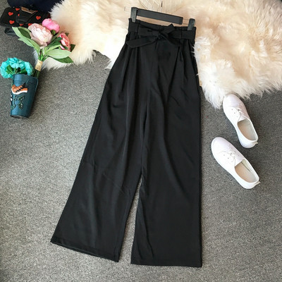 Широк модел дамски панталон с панделка