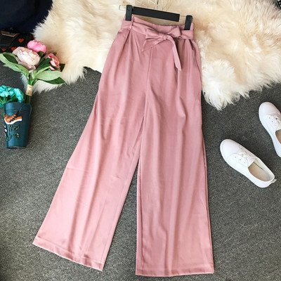 Широк модел дамски панталон с панделка