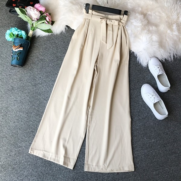 Широк модел дамски панталон с панделка