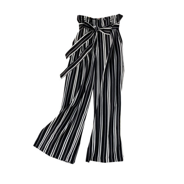 Ženske prugaste hlače s remenom i visokim strukom