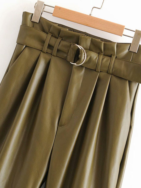 Pantaloni moderni de dama din piele ecologica cu curea