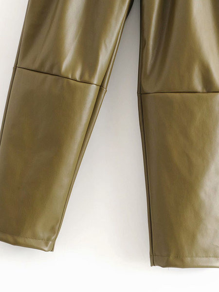 Pantaloni moderni de dama din piele ecologica cu curea