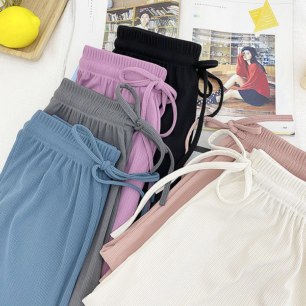 Pantaloni de dama cu cravate si talie inalta - mai multe culori