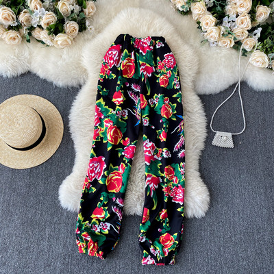 Цветен дамски летен панталон с ластик и висока талия