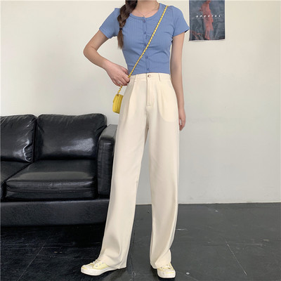 Pantaloni casual dama cu talie inalta - model larg