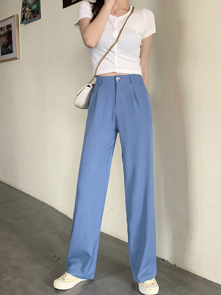 Pantaloni casual dama cu talie inalta - model larg