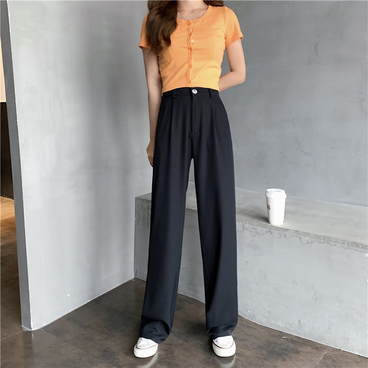 Pantaloni casual dama cu talie inalta - model larg