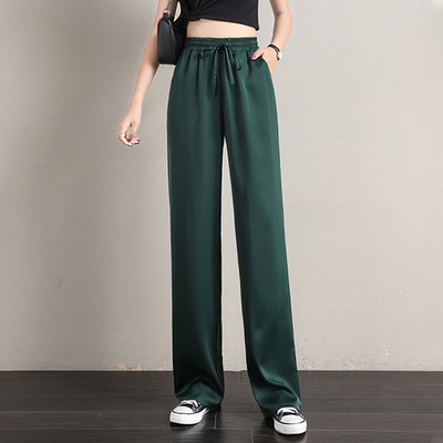 Дамски панталон - широк модел с връзки и ластична талия 